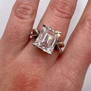 Vintage CZ Emerald Cut Statement Ring Size 6 Large Diamond Look